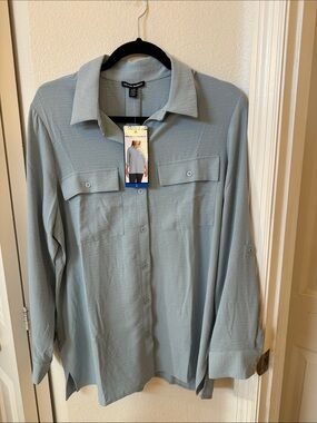 Hilary Radley Light Blue Button-Front Utility Shirt